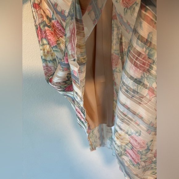 Anna Sui Whisper Rose Floral Striped Asymmetrical Puff Sleeves Cream Dress 6 - Picture 8 of 16